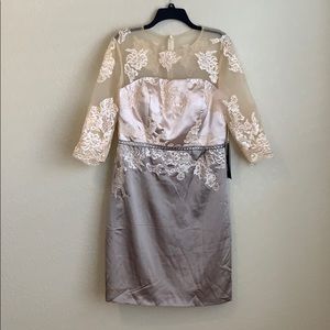 NWT Izilady Cream Tan Lace 3/4 Sleeve Formal Dress